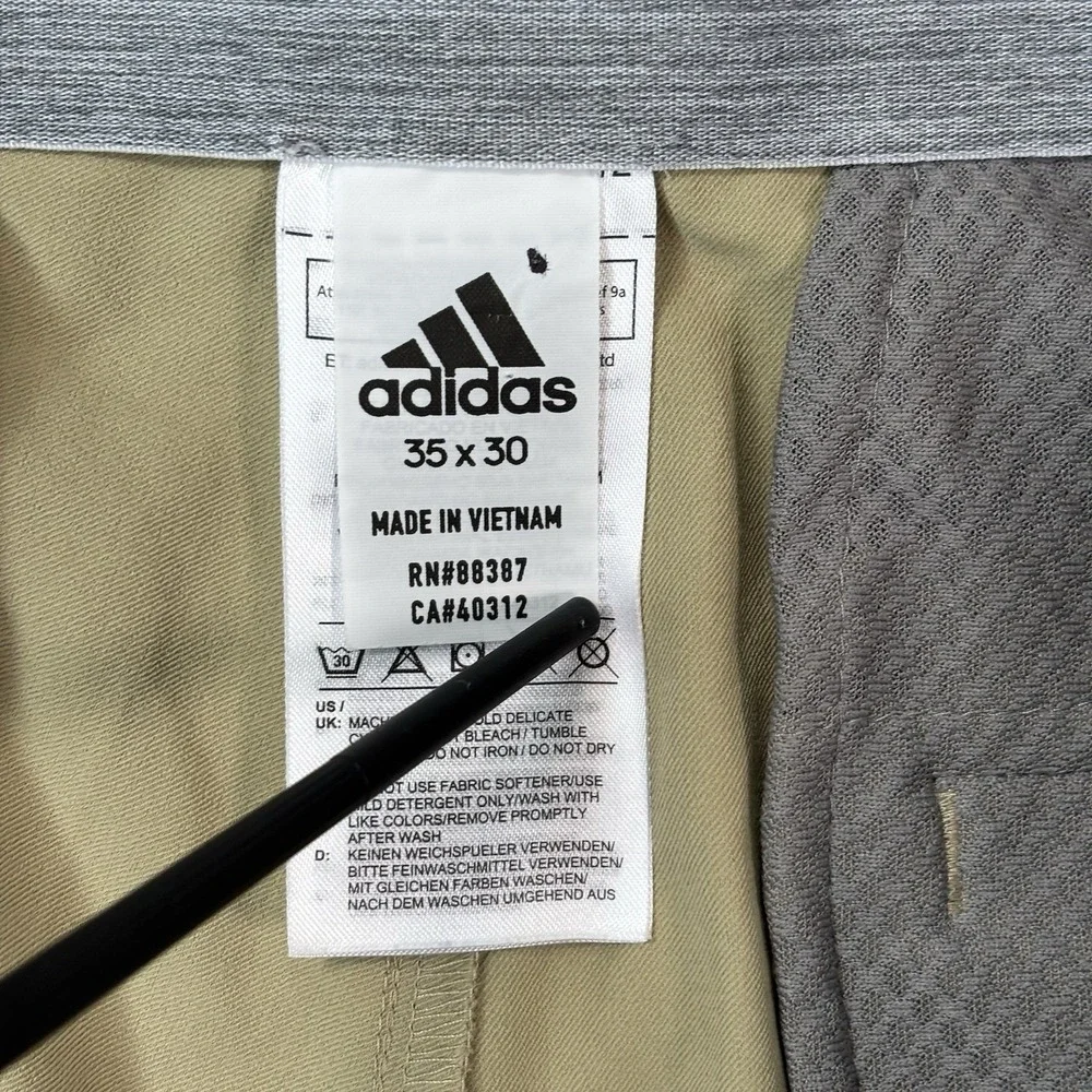 Adidas Golf Mens Tan Khaki Performance Flat Front Trousers‎ Pants 35x30